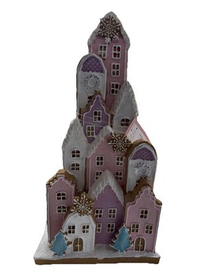 Cupcakes & Cashmere Holiday Shades of Pink LED Flat Gingerbread Town House NWT