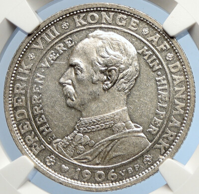 1906 DENMARK King Christian IX Frederick VIII Silver 2 Kroner Coin