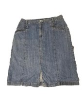 French Cuff Skirt Women  s Size 12, Blue, Denim, Knee Length, Pockets, Very Nice