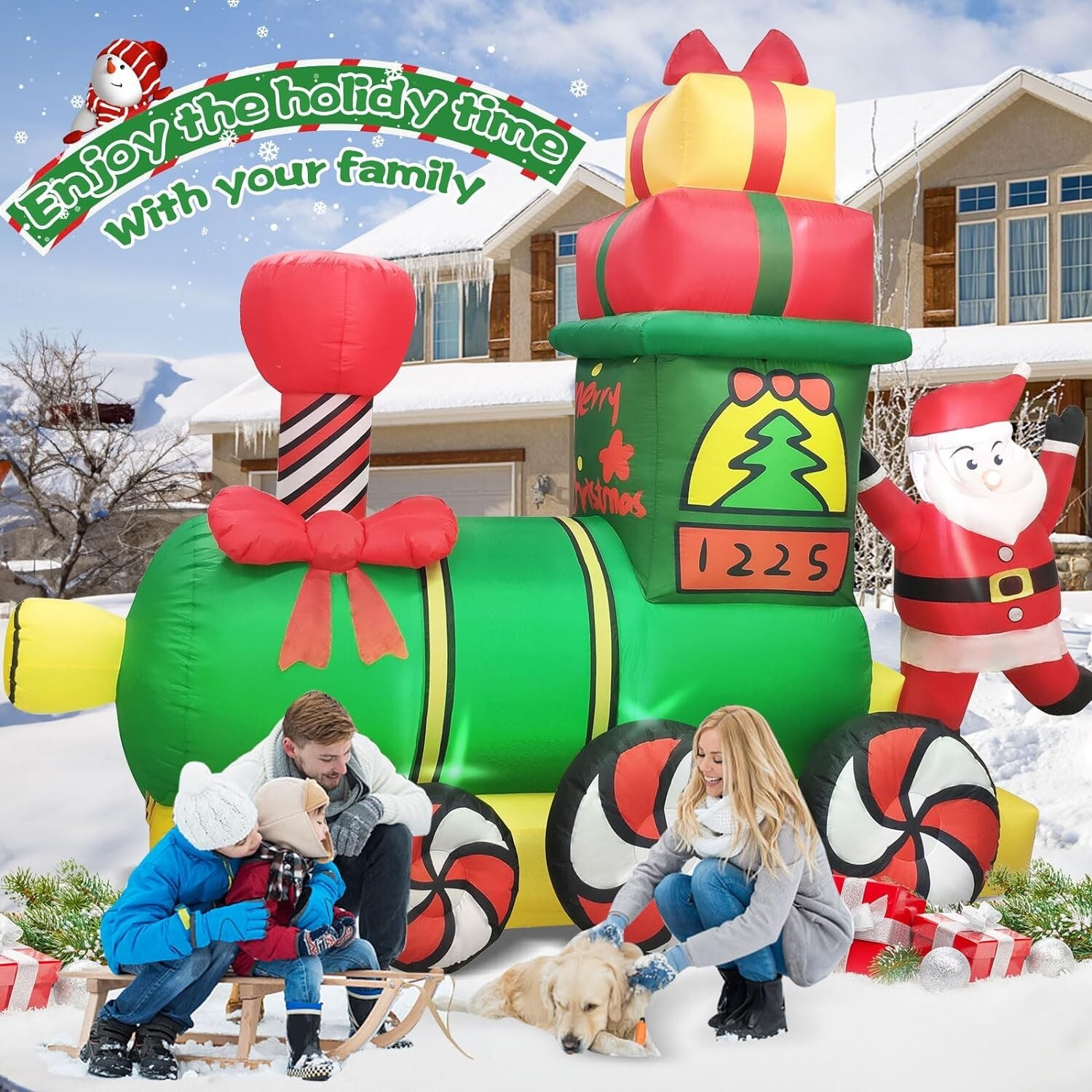 8 FT Giant Christmas Inflatable Santa Driving Train Outdoor Decor Blow