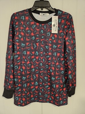 Crazy Train Womens Long Sleeve Check Leopard Top Blouse Plus Small Red Black 