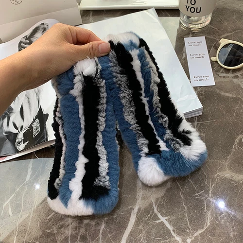 Womens Winter Real Rabbit Fur Gloves Knitted Stretch Fingerless Mitten Gloves - Picture 93 of 102