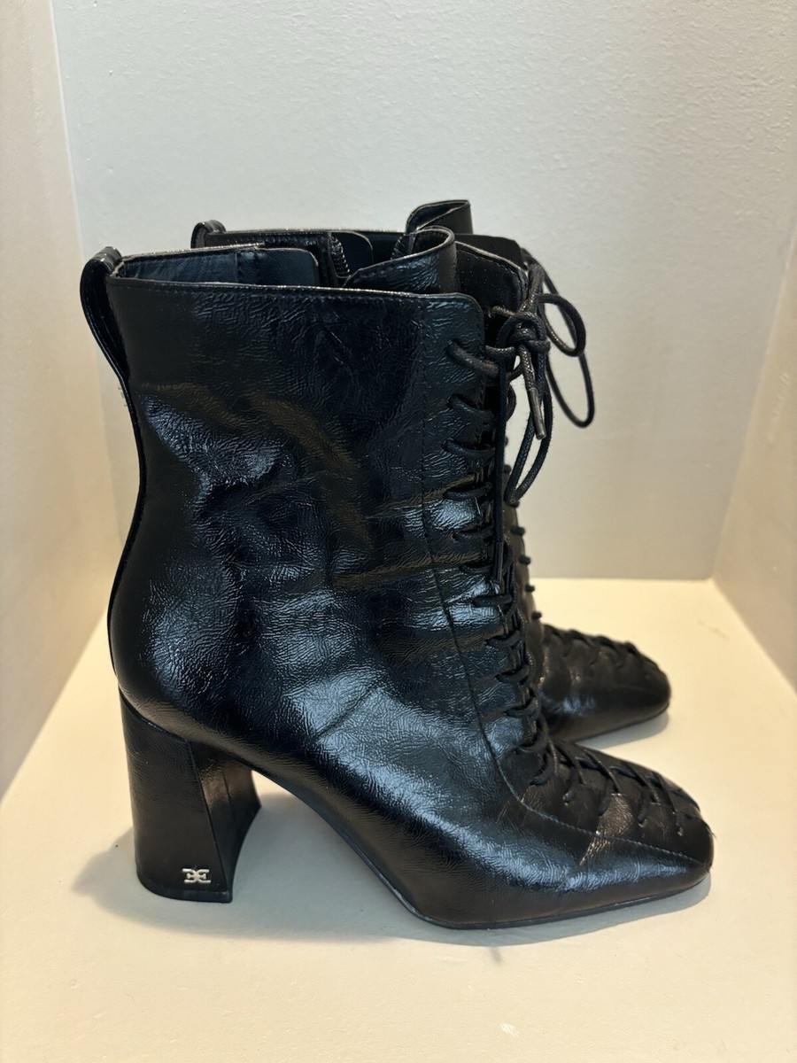 Sam Edelman black patent Ankle Boots Size 1/2 Carney UK