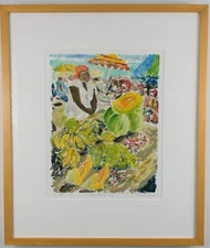 Vintage Original Island Market Day Lithograph by Richard Friswell Listed