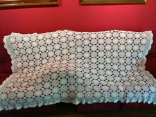 Francuski ręcznie robiony duży obrus na stół, poszewka na łóżko szydełkowana len bawełna 68" X 104"