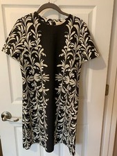 TORY BURCH DRESS CHARCOAL/DARK GRAY AND WHITE LEAF PATTERN WOMENS S/P