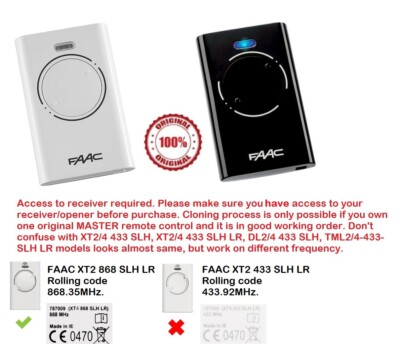 FAAC XT2-868-SLH-LR 787009, 7870091 100% Genuine White & Black
