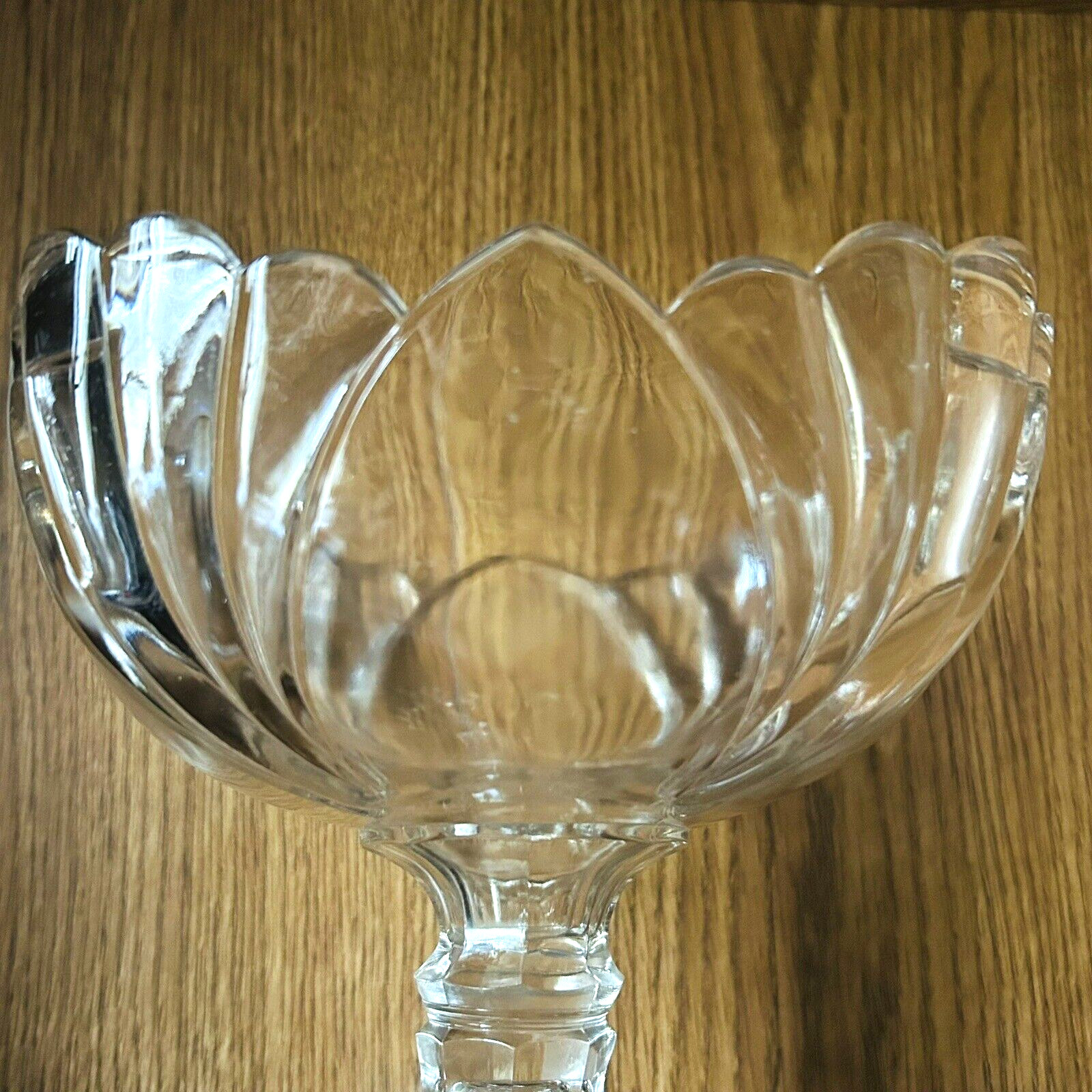 Vintage Clear Glass Pedestal Compote Candy Dish Floral Scalloped EAPG 7.5"