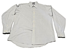 Chaps Men L Long Sleeve Button Down Dress Shirt White Pen Stripes Blue Green