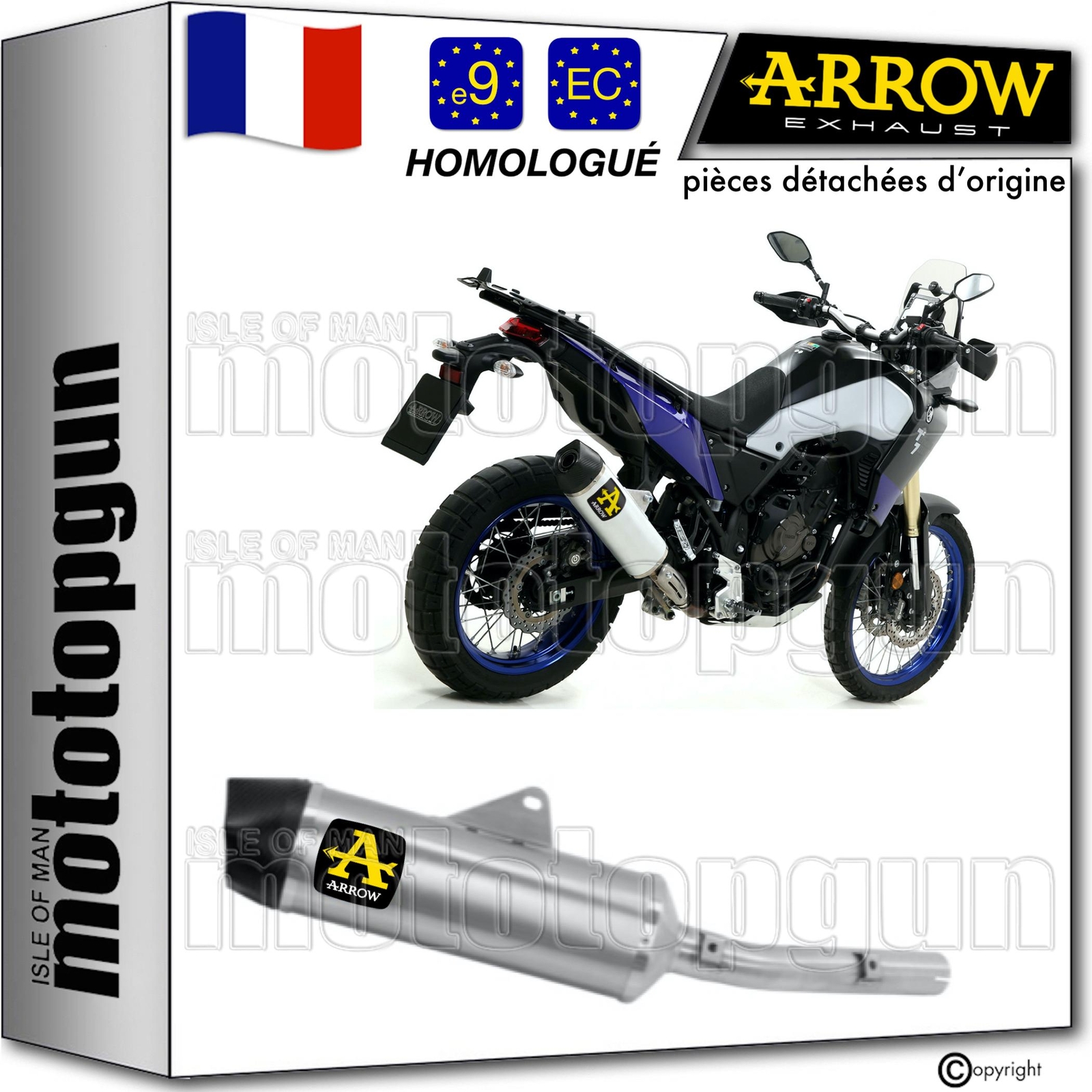 Silencieux Arrow Indy-Race titane homologué pour moto Yamaha Ténéré 700 2020