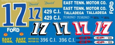 #17 David Pearson EAST TENN. Motors 1968 Ford 1/24th Scale Waterslide Decals
