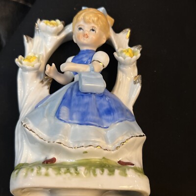 Vintage Porcelain Girl with Blue Dress in Archway of Flowers/Gold Trim |  eBay