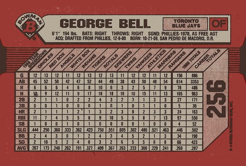 1989 Bowman #256 George Bell - Picture 2 of 2