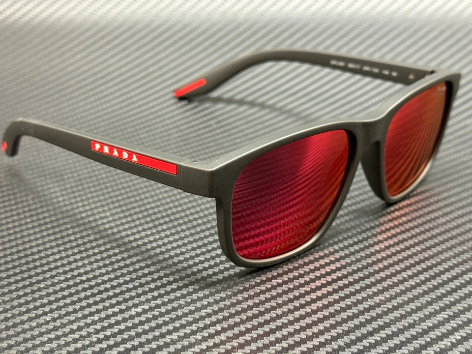 Óculos de sol masculino PRADA LINEA ROSSA PS 06YS UFK10A cinza borracha vermelho espelho 56 mm - Imagem 3 de 4