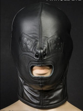 Custom Rear-Zip Leather Hood &ndash; Pinhole Eyes, Open Mouth &ndash; Fetish BDSM Mask