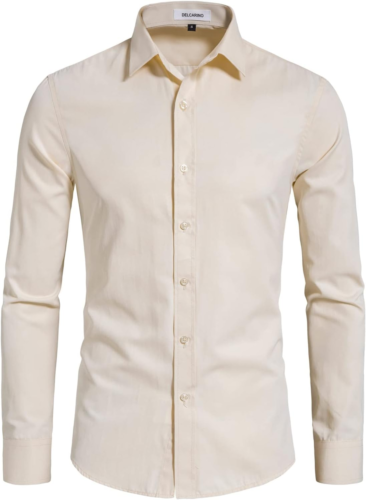 Men'S Long Sleeve Button up Shirts Solid Slim Fit Casual Business Formal Dress S
