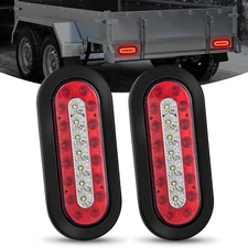 Nilight 2PCS 6Inch Oval LED Trailer Tail Lights Red White 23LEDs IP67 Waterproof