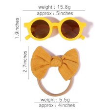 2Pcs/Pack Vintage Kids Summer Bows Headband Round Sunglasses Children Sun Glasse