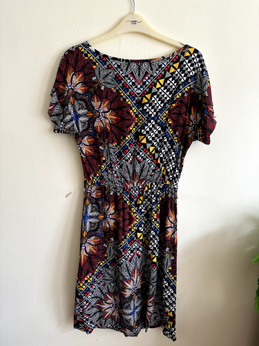 African Style Geometric Bold Colourful Print Shift Beach Summer Dress Size S - Picture 2 of 6