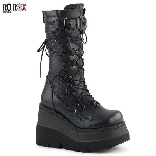 Demonia culto Shaker - 70 Botas Cuña Goth Punk Emo Plataforma Zapatos Con  Cordones Media Caña | eBay