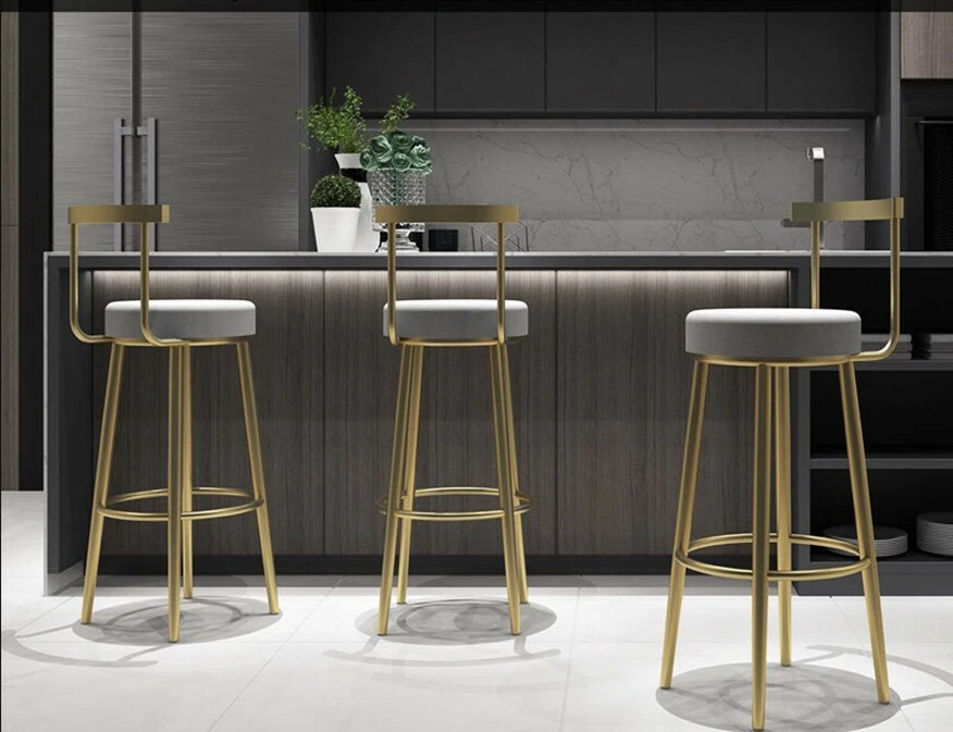 BAR STOOL STAINLESS STEEL LEG LEATHER FABRIC CUSHION GOLD MATT SILVER HIGH CHAIR