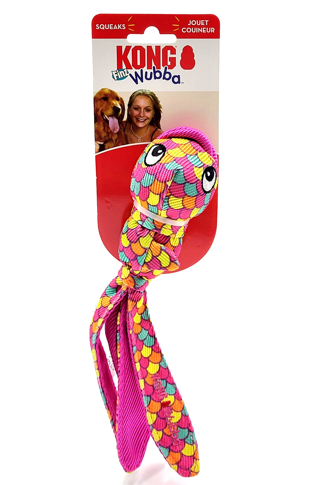 KONG Wubba Finz Small Pink Squeaky Tug Toss & Fetch Dog Toy 