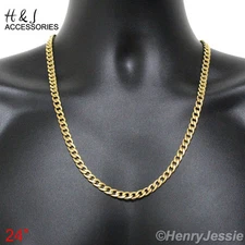 24"Stainless Steel 6mm Gold Plated Classic Cuban Curb Link Chain Necklace
