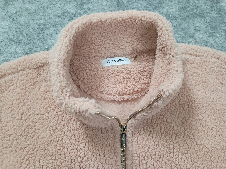 Calvin Klein Mujer Cremallera Completa Vellón Sherpa Peluche Acanalado Puño Rosa Acogedor - Talla L Foto 4 de 4