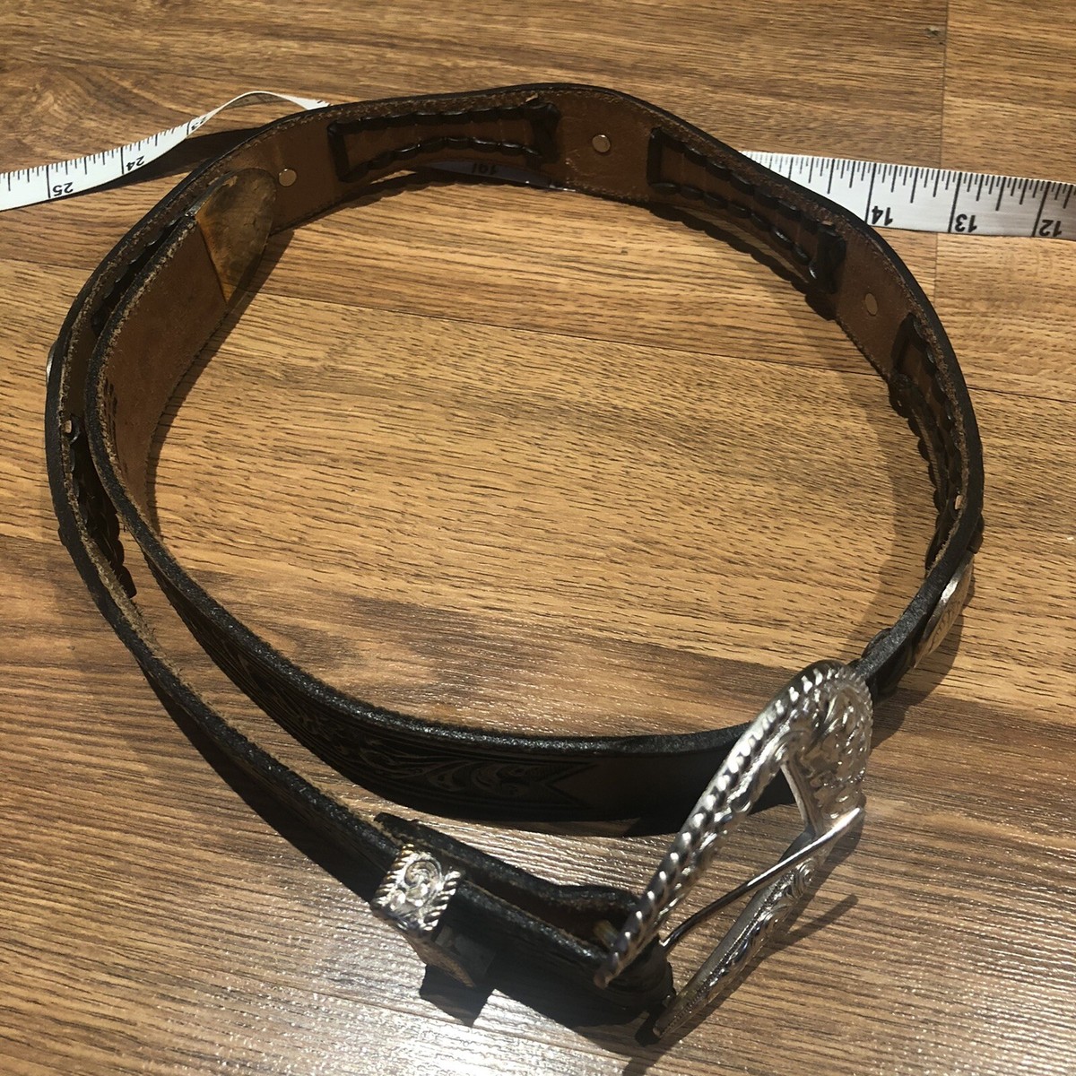 Justin Leather Belt Western Sz 34 Crumrine Jeweler Silver  display picture 2