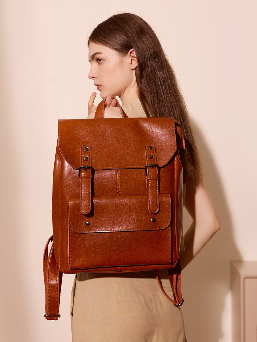 brown leather backpack ladies Top Grain LeatherWomen's Top Grain Stylish Leather Rucksack Leather Travel Backpacks Christmas Gift For Her a front pocket Genuine Leather Backpack Womens Brown