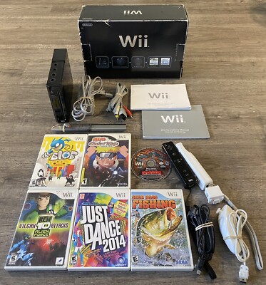 Black Nintendo Wii Console With Box, 6 Games and Accessories | eBay