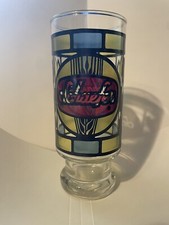 Vintage Schaefer Beer "Stained Glass" Pedestal Beer Glass 6.5" Tall