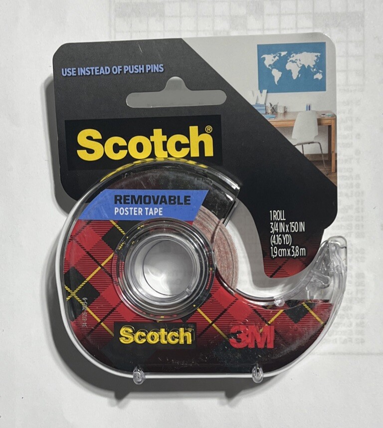 Scotch Removable Poster Tape Roll 3M 109S Mounting Double Sided Adhesive, Clr