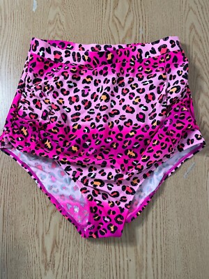New Women’s Animal Print High Waist Ruched Swimsuit Bikini Bottoms Pink  size XXL