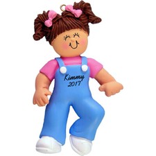 Personalized Christmas Ornament - Brunette Toddler's First Steps