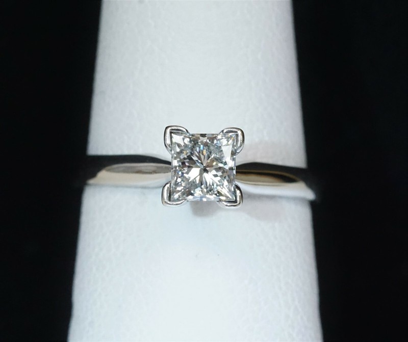 14K White Gold 0.60ct Square MOD Brilliant Cut Diamond Solitaire Ring  SI1 / I
