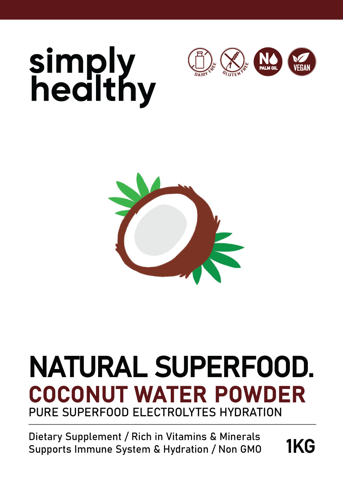 Coconut Water Powder 1kg, Simply Healthy, Natural Sports Electrolyte Drink