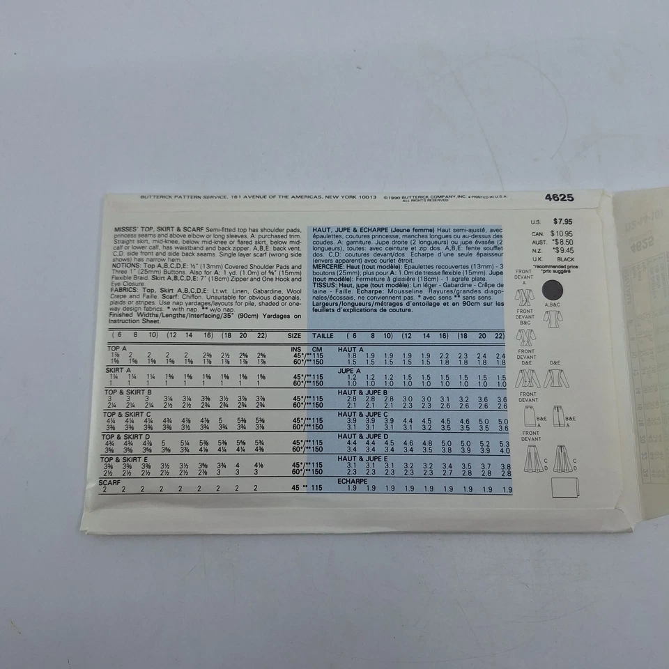 Butterick 4625 Vtg Top-Skirt & Scarf with variations Pattern Sz 12-16 UC - Image 4 of 4