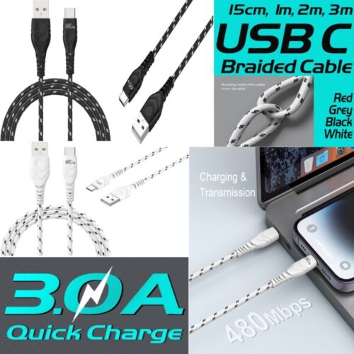  Type C USB-C Data Fast Charging Braided Cable For TCL 40SE 40R 405 305 30SE 20R - Picture 1 of 15