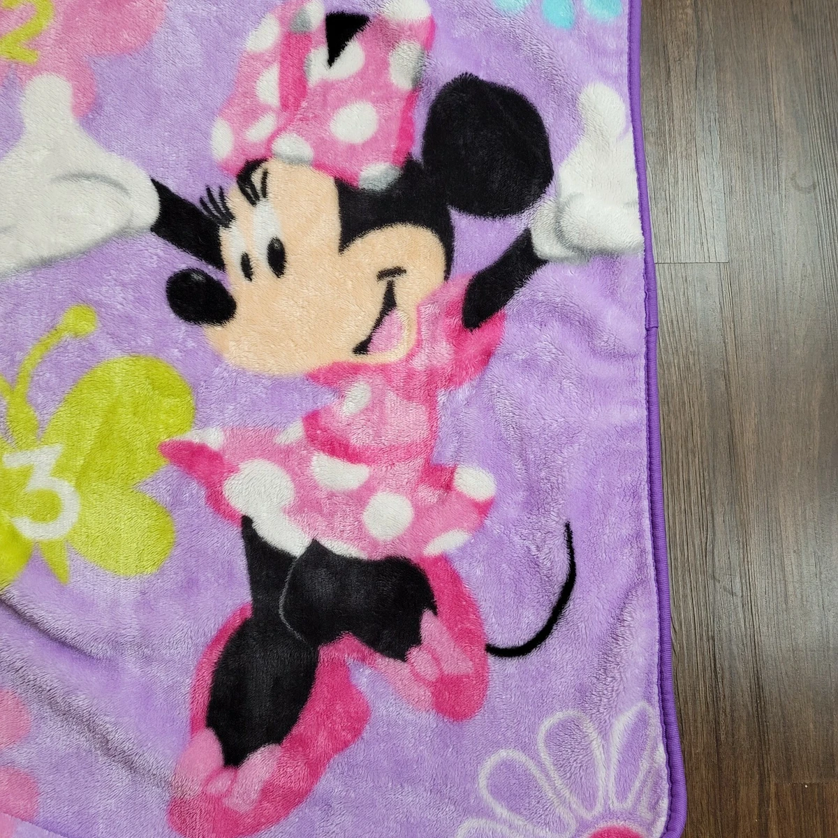 Disney Minnie Mouse Baby Blanket Purple Pink Green 123 Butterfly Flower