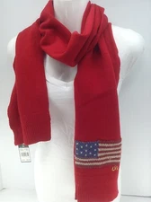 Women's RALPH LAUREN Red American Flag 80% WOOL Winter Scarf - $58 MSRP
