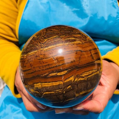 Rare 3.89LB Natural Tiger's Eye Sphere Tumbled Tiger's Eye Ball Healing 4173