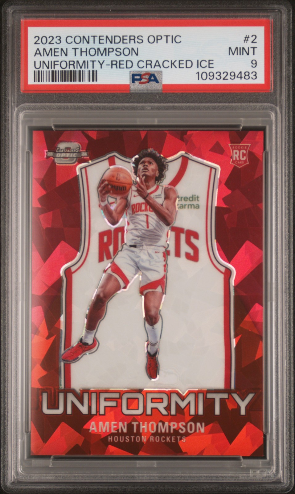 2023 CONTENDERS OPTIC UNIFORMITY RED CRACKED ICE #2 AMEN THOMPSON 83/175 PSA 9