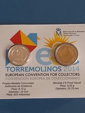 Tarjeta con moneda de 2 euros Torremolinos 2014 y la medalla de plata de Andaluc