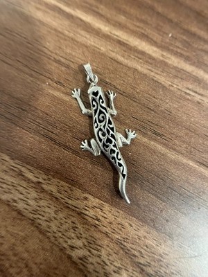 .925 Sterling Silver 3d Moveable Articulated Alligator Gecko Pendant/Charm