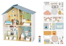 JOYRO 2-Storey Wooden Wood Dollhouse Toy 4 Rooms 40+ Accessories Modular Age 3+