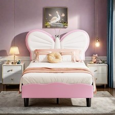 Kinder Bett 90x200cm, Polsterbett Mädchen Bett ： mit Lattenrost, Prinzessin Bett