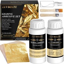 Gold Leaf Adhesive Kit - 3.53oz Water-Based Glue Varnish 100 Gold Foil Sheet