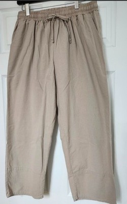 Natural Breathable Organic Coastal Cotton Wide Leg Cropped Draw Waist L