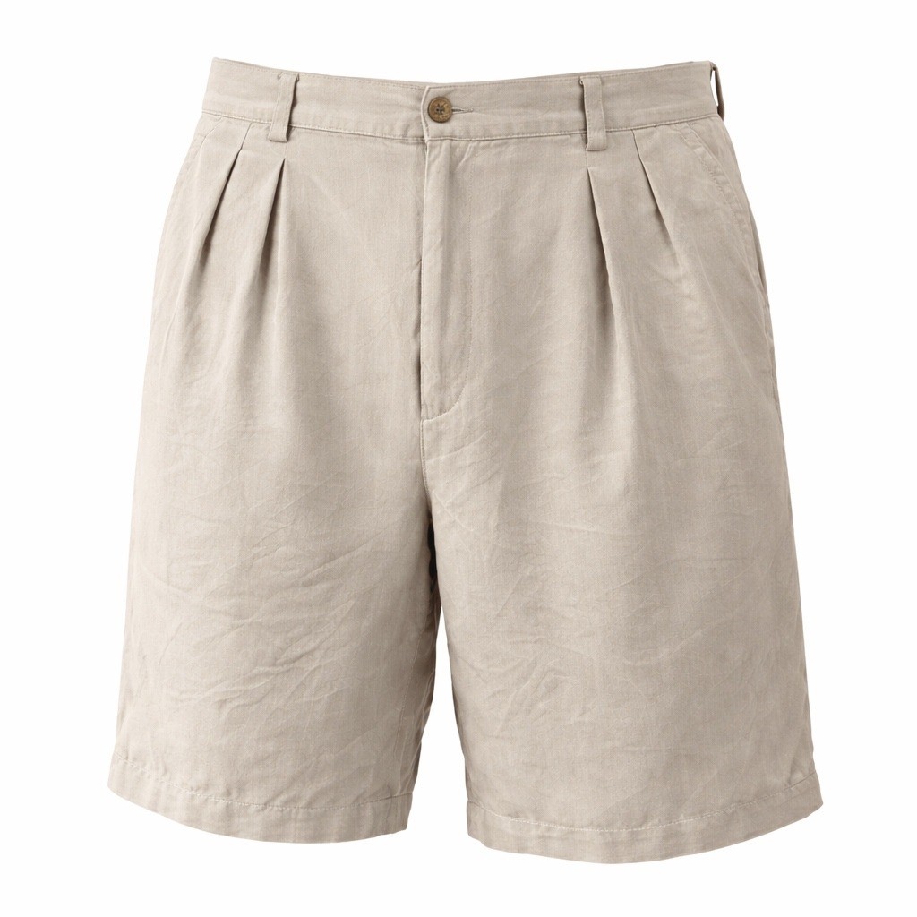 Tommy Bahama 100%Silk Pleated Shorts Mens 38 Tan Relaxed Vacation Tropical Beach